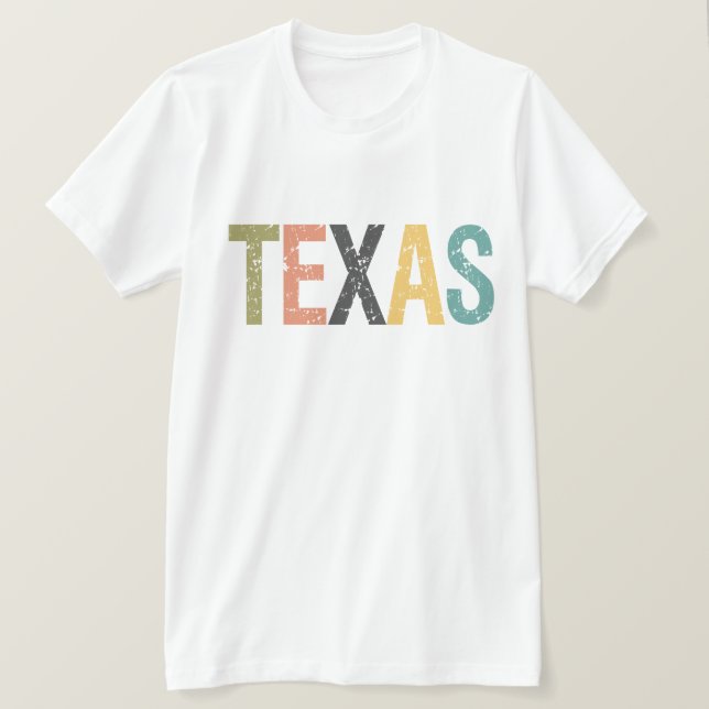T-shirt Texas en lettres de couleur rétro passé (Design devant)