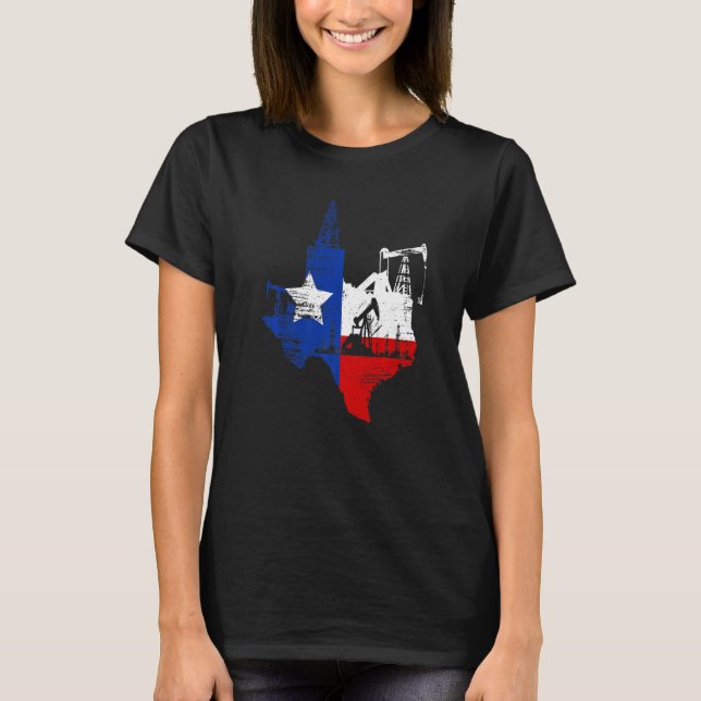 T-shirt Texas Map Oildfield Worker Gasoil Petroleum USA (Devant)