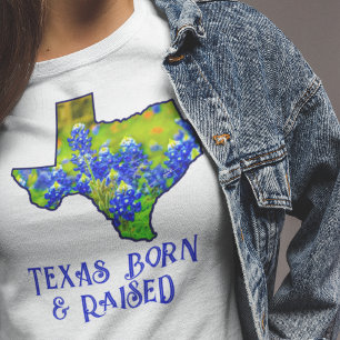 T-shirt Texas Née et Élevée Bleuets État du Texas