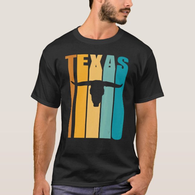 T-shirt Texas Retro Photo Cool Silhouette Longhorn Cow S (Devant)