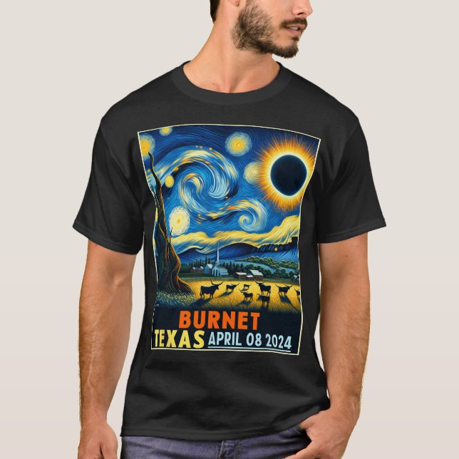 T-shirt Texas Total Solar Eclipse 2024 Starry Night (Devant)