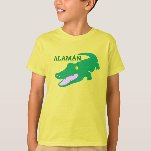 T-shirt Texte à Pijao : Alamán et crocodile vert (Devant)