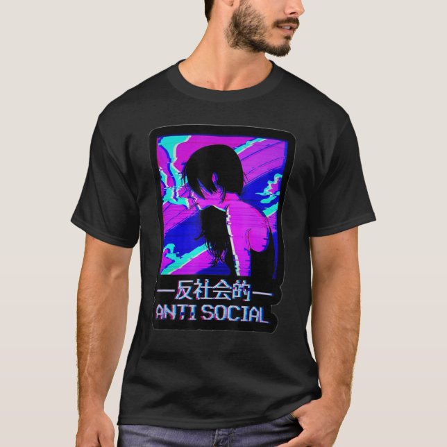T-shirt Texte Anti-Social Japonais Esthétique Vaporwave Gi (Devant)