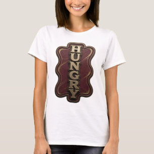 T-shirt Texte artistique 3D « Hungry » en or frappant