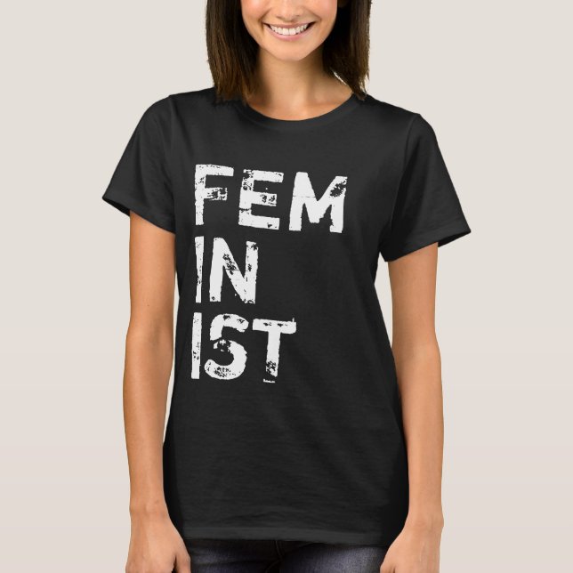 T-shirt Texte blanc affligé "féministe" (Devant)