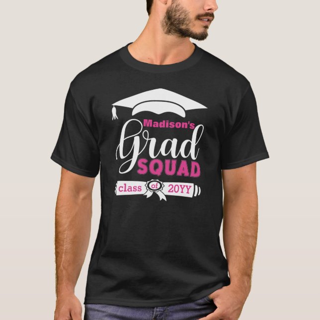 T-shirt Texte blanc et rose Personnalisé Mens Black Grad S (Devant)