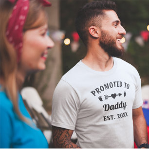 T-shirt Texte Blanc Noir Promu À Papa Nouvelle Patrie