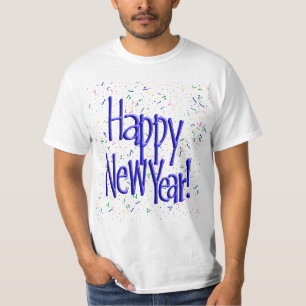T-shirt Texte Bleu avec Confettis - Bonne Année