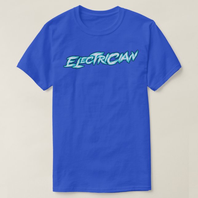 T-shirt Texte bleu néon électricien (Design devant)