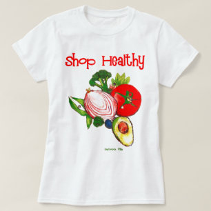 T-shirt Texte Boutique Sain Légumes Couleurs Vives Art 