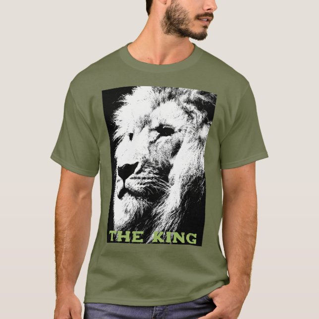 T-shirt Texte Changeable Lion Face Mens Fatigue Vert (Devant)