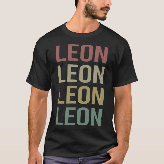 T-shirt Texte coloré Art - Nom Leon (Devant)