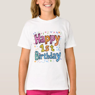 T-shirt Texte de célébration de 1er anniversaire Coloré et