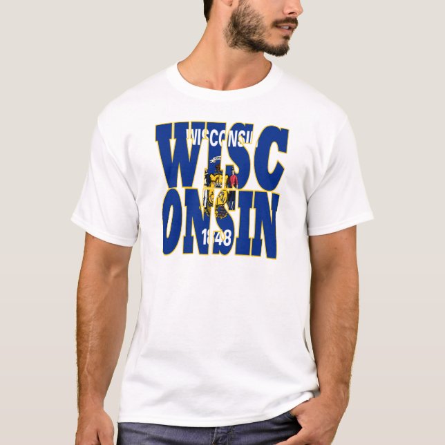 T-shirt Texte de l'indicateur d'état Wisconsin (Devant)