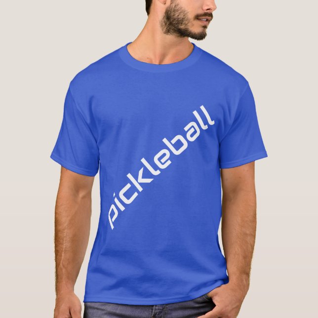 T-shirt Texte de PICKLEBALL blanc diagonal sur le bleu roy (Devant)