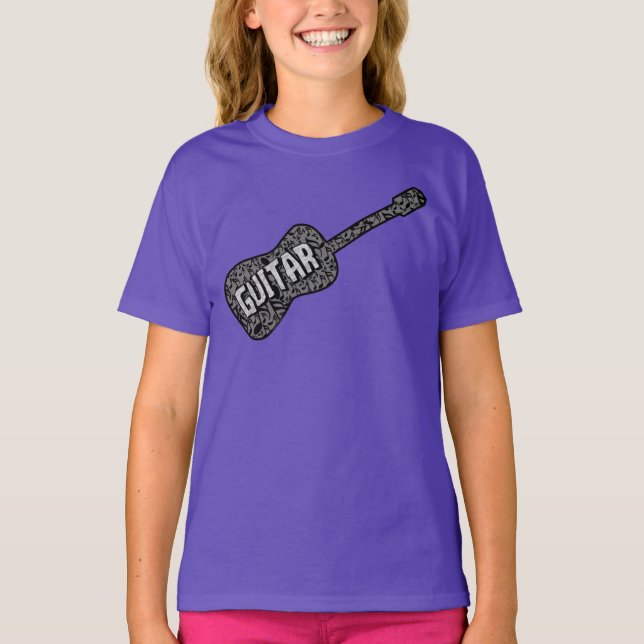 T-shirt Texte des notes de musique de guitare (Devant)