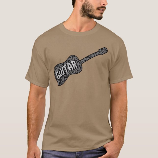 T-shirt Texte des notes de musique de guitare (Devant)
