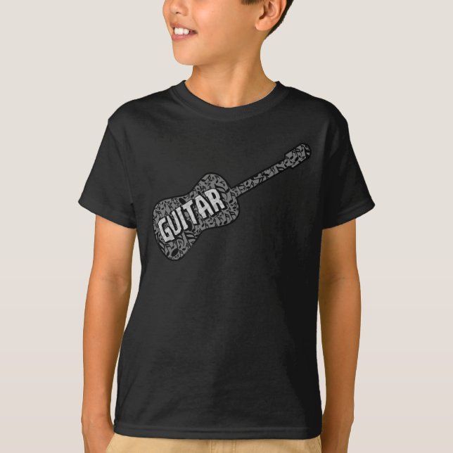 T-shirt Texte des notes de musique de guitare (Devant)