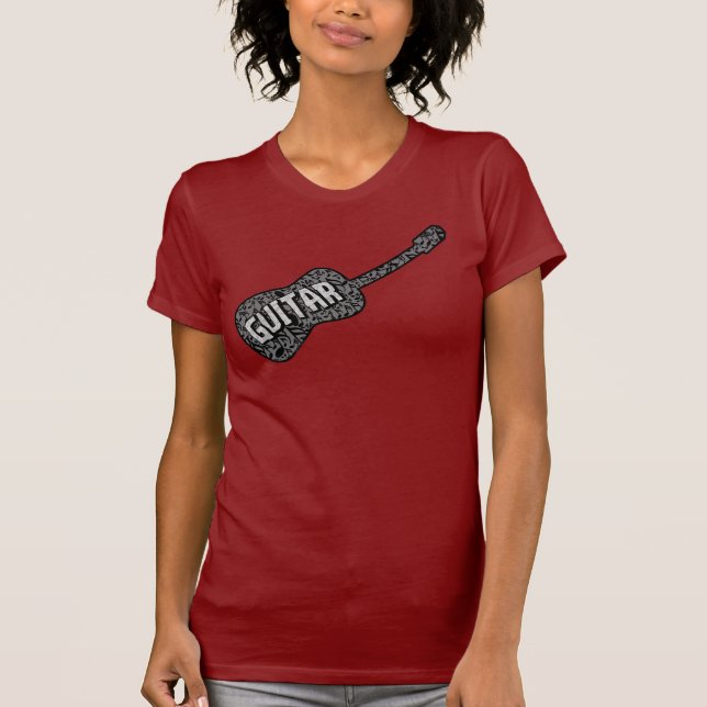 T-shirt Texte des notes de musique de guitare (Devant)