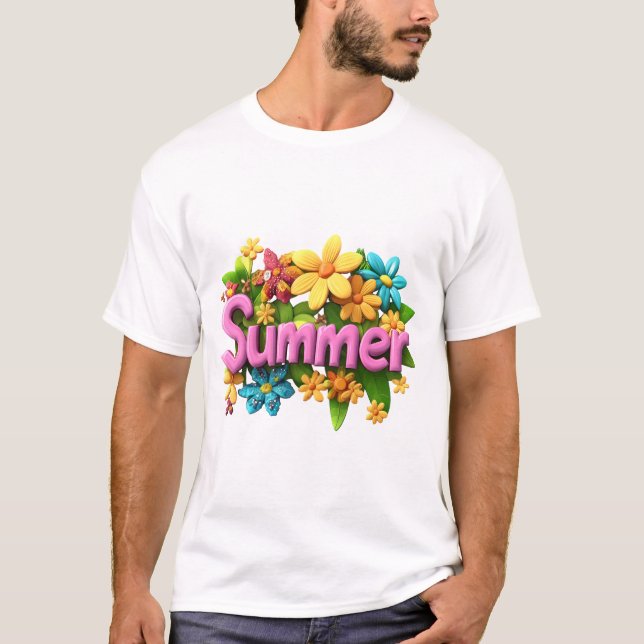 T-shirt Texte d'été avec fleurs (Devant)