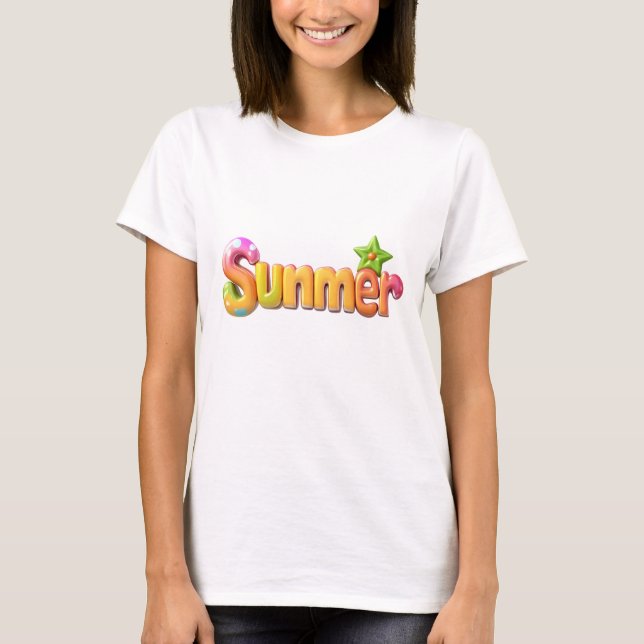 T-shirt Texte d'été coloré avec étoile (Devant)