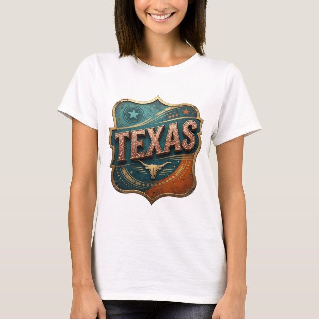 T-shirt Texte en 3D Cool Or TEXAS Art Graphique (Devant)