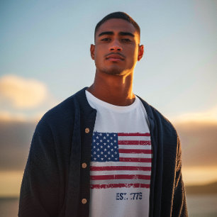 T-shirt Texte Grunge et Drapeau Américain