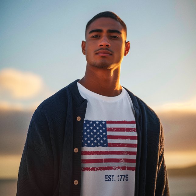 T-shirt Texte Grunge et Drapeau Américain (4th of July Tee)