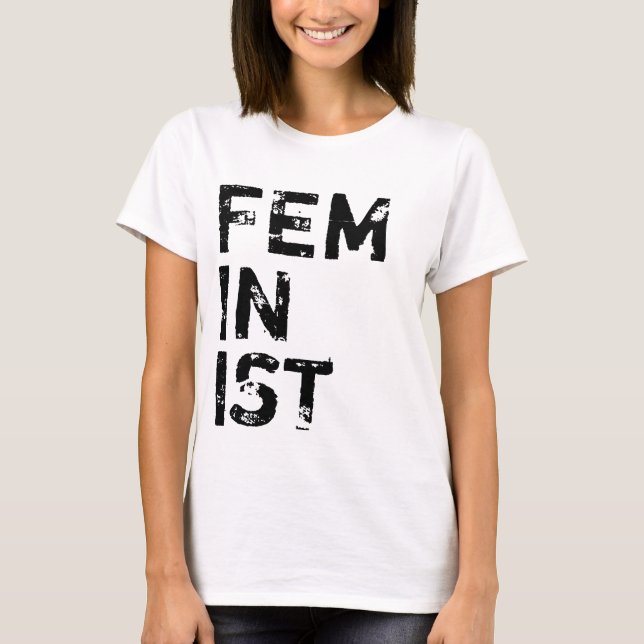 T-shirt Texte noir affligé "féministe" (Devant)
