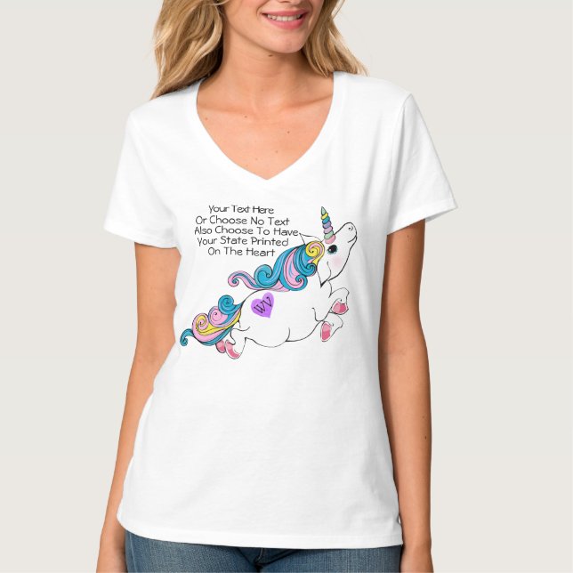 T-shirt Texte Personnalisé / État Coeur Unicorne rose bleu (Devant)
