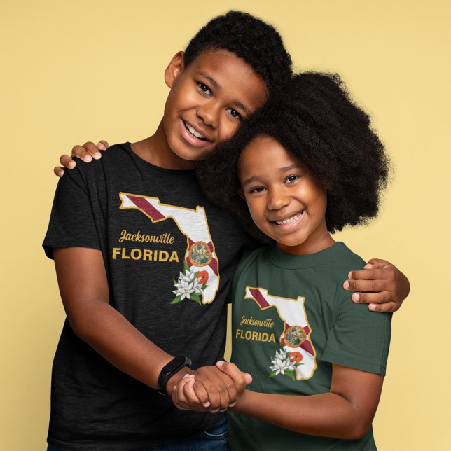 T-shirt Texte personnalisé Floride Drapeau & Fleur Orange  (Créateur téléchargé)