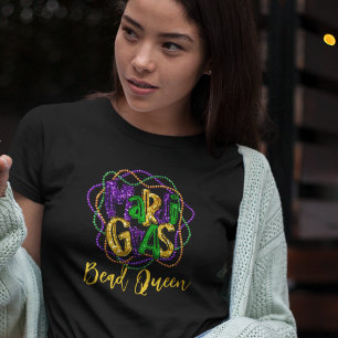 T-shirt Texte personnalisé Mardi Gras Bead Queen