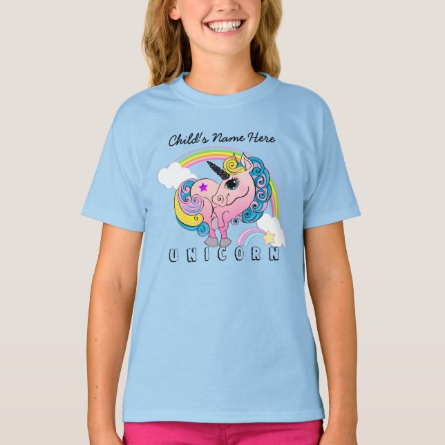 T-shirt Texte Personnalisé/ Pastel Unicorn Joli nuages Arc (Devant)