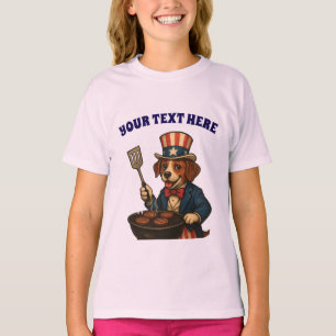 T-shirt Texte personnalisé Pup Grilling American BBQ