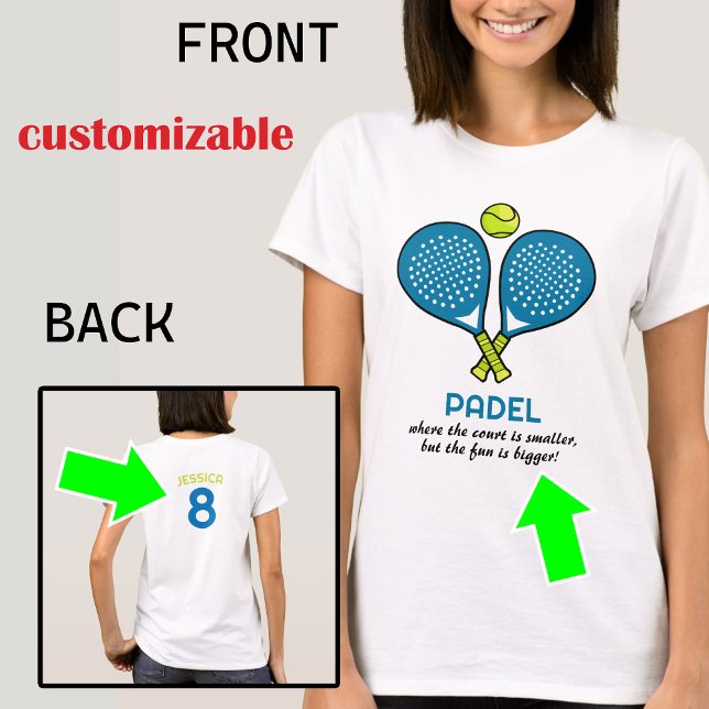 T-shirt 🎾 Texte personnalisé, Tee de Passion Padel (Custom text front and back, Padel Passion Tee)