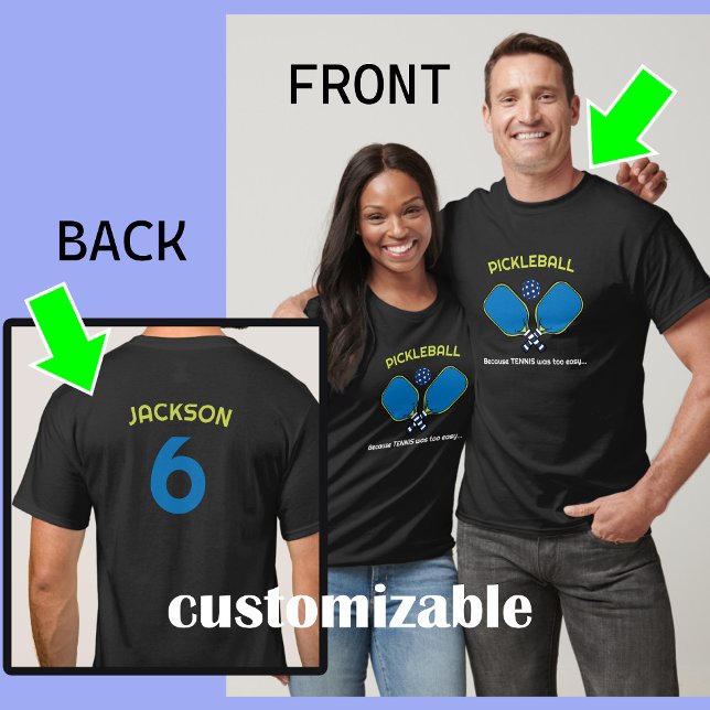 T-shirt Texte personnalisé Unisex (avant et arrière) Pickl (Fully customizable pickleball t-shirt for him and her.)