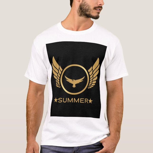 T-shirt Texte personnalisé Vibes d'été Gold Eagle Image Bl (Devant)