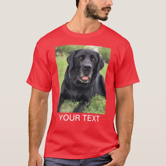 T-shirt Texte photo personnalisé rouge animal de compagnie (Devant)