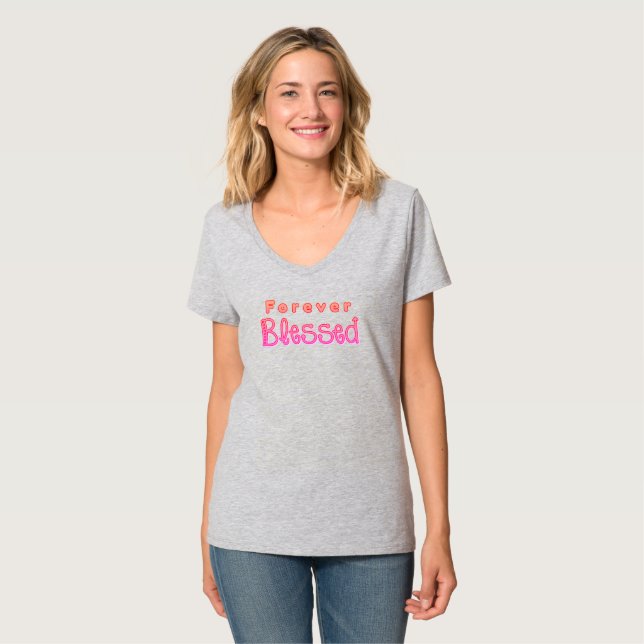 T-shirt texte rose pour toujours béni (Devant entier)