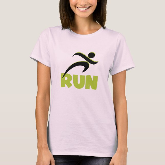 T-shirt texte vert ressort customisé RUN (Devant)