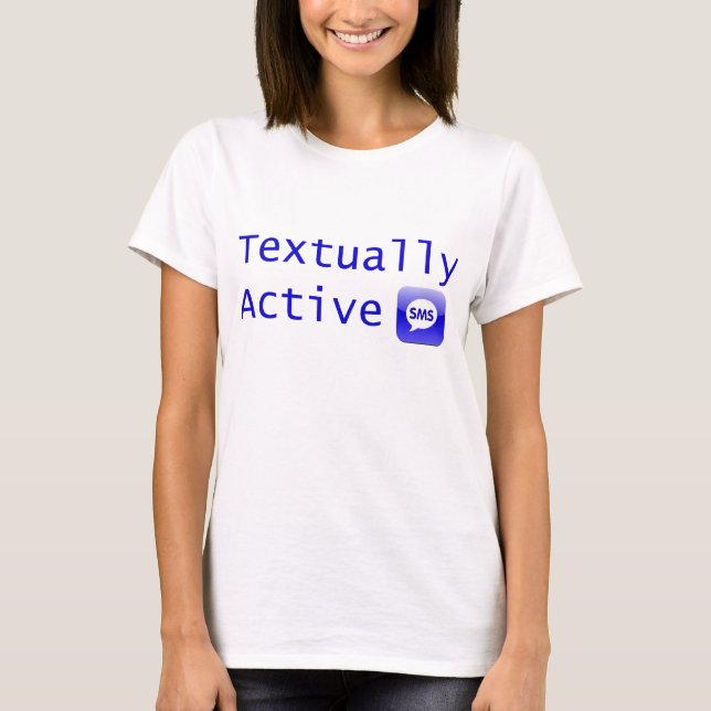 T-shirt Textuellement actif en lettres bleues (Devant)