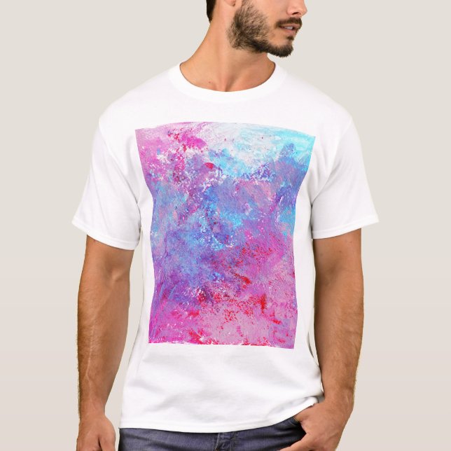 T-shirt Texture créative bleu-rose, taches de peinture. (Devant)