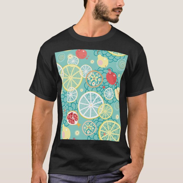 T-shirt Texture de fruits, Arrière - plan vibrant. (Devant)