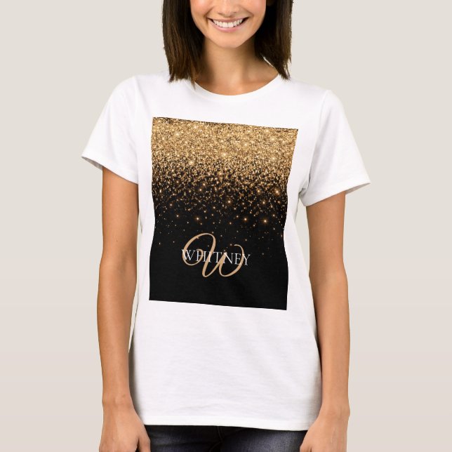 T-shirt Texture de luxe élégant avec paillettes dorées     (Devant)