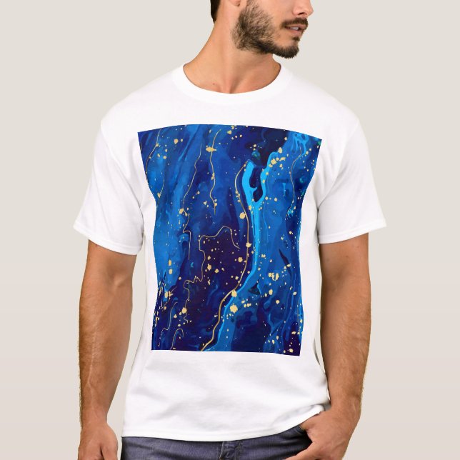 T-shirt Texture de marbre bleu or luxueux (Devant)