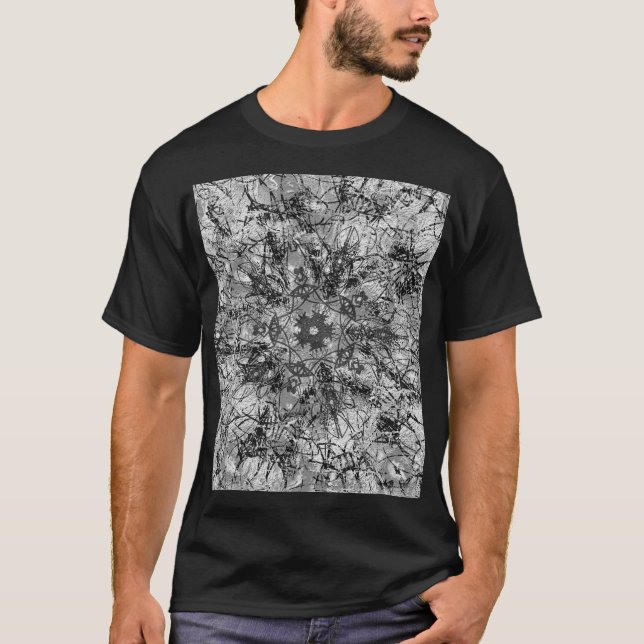 T-shirt Texture en noir et blanc Mandala Dessin ornemental (Devant)