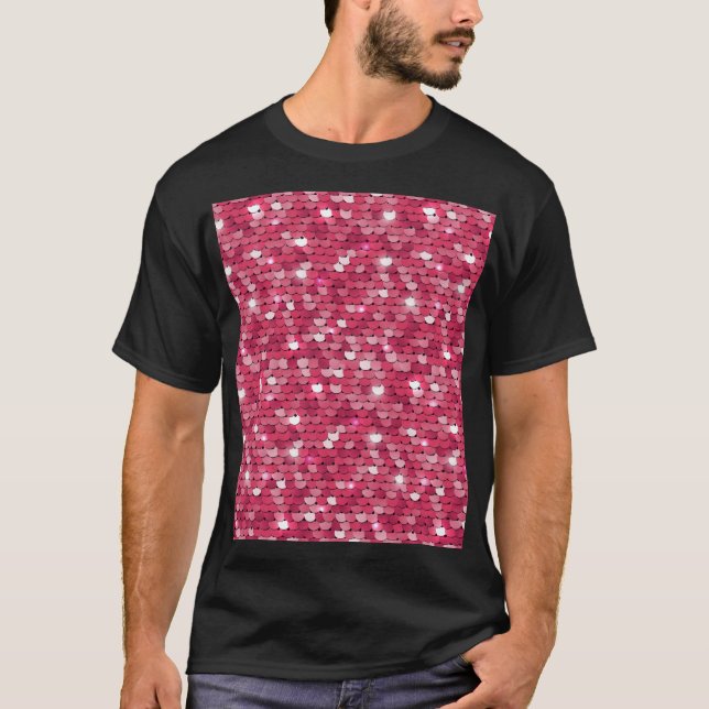 T-shirt Texture paillée rose, motif vintage (Devant)