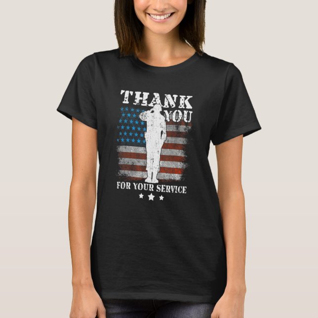 T-shirt Thank You For Your Service American Flag Veterans  (Devant)