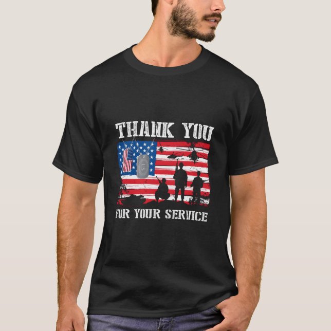 T-shirt Thank You For Your Service American Flag Veterans  (Devant)