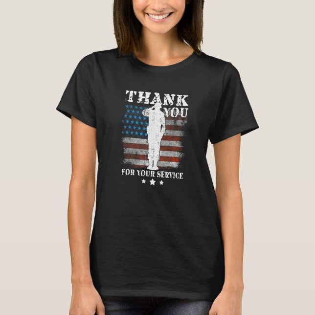 T-shirt Thank You For Your Service American Flag Veterans  (Devant)